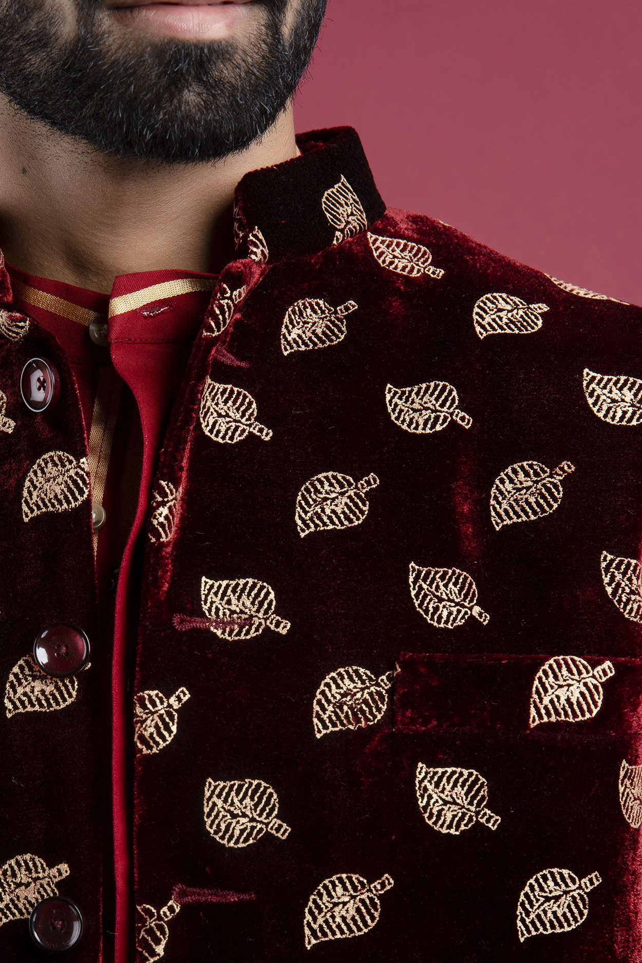 Velvet Bandhgala In Red