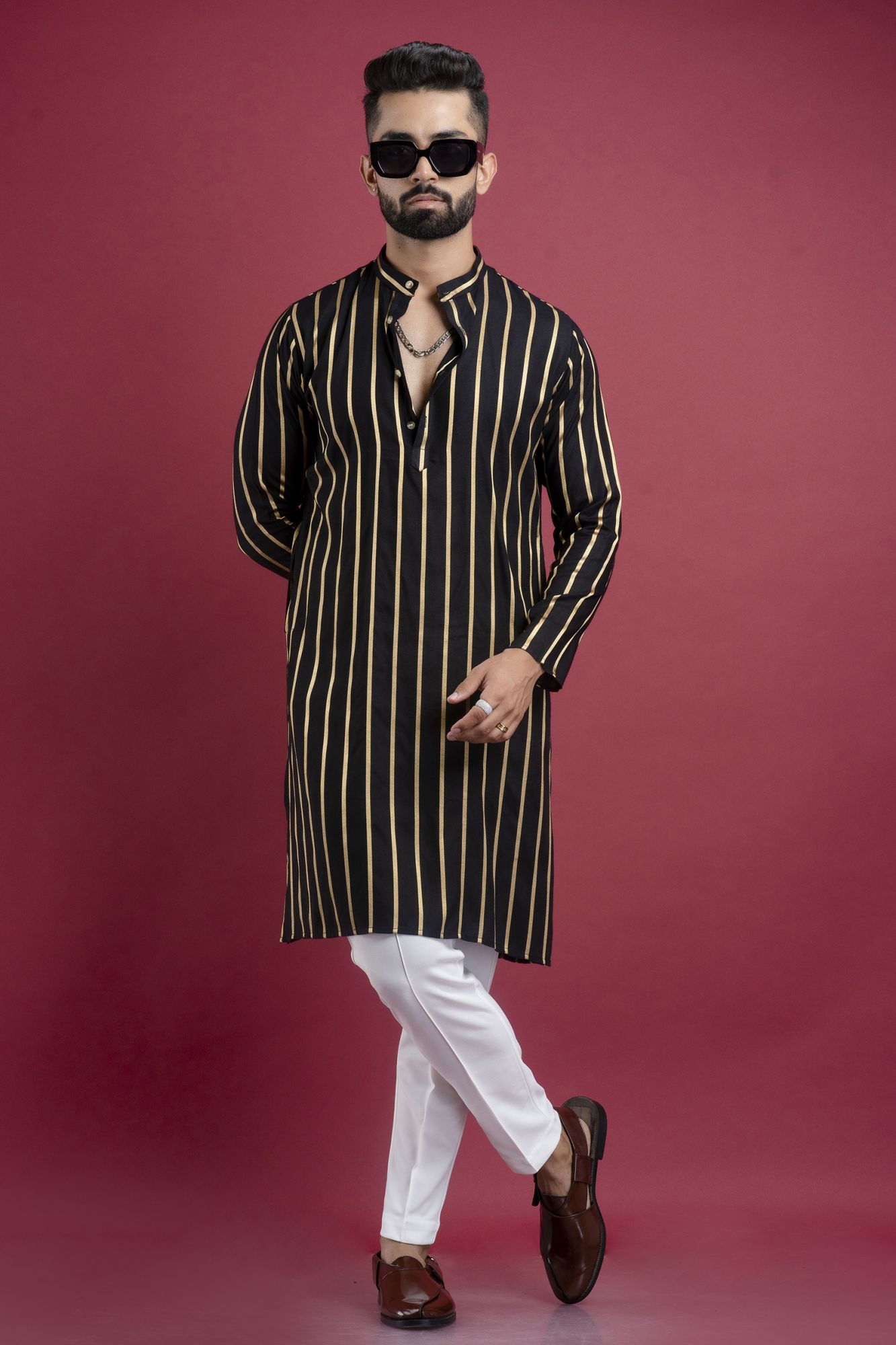 Striped Kurta In Black