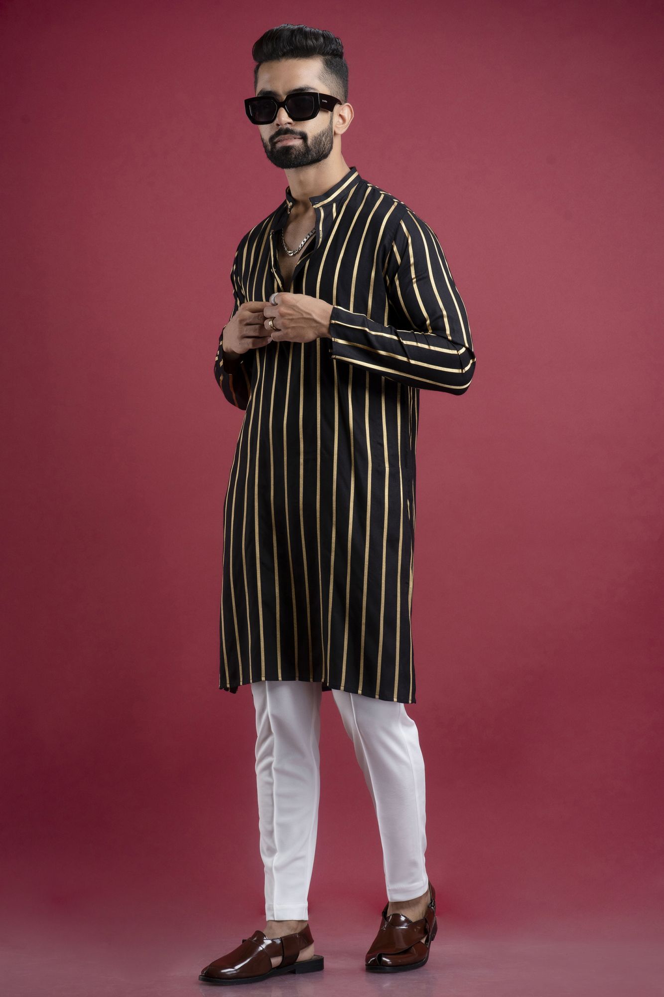Striped Kurta In Black