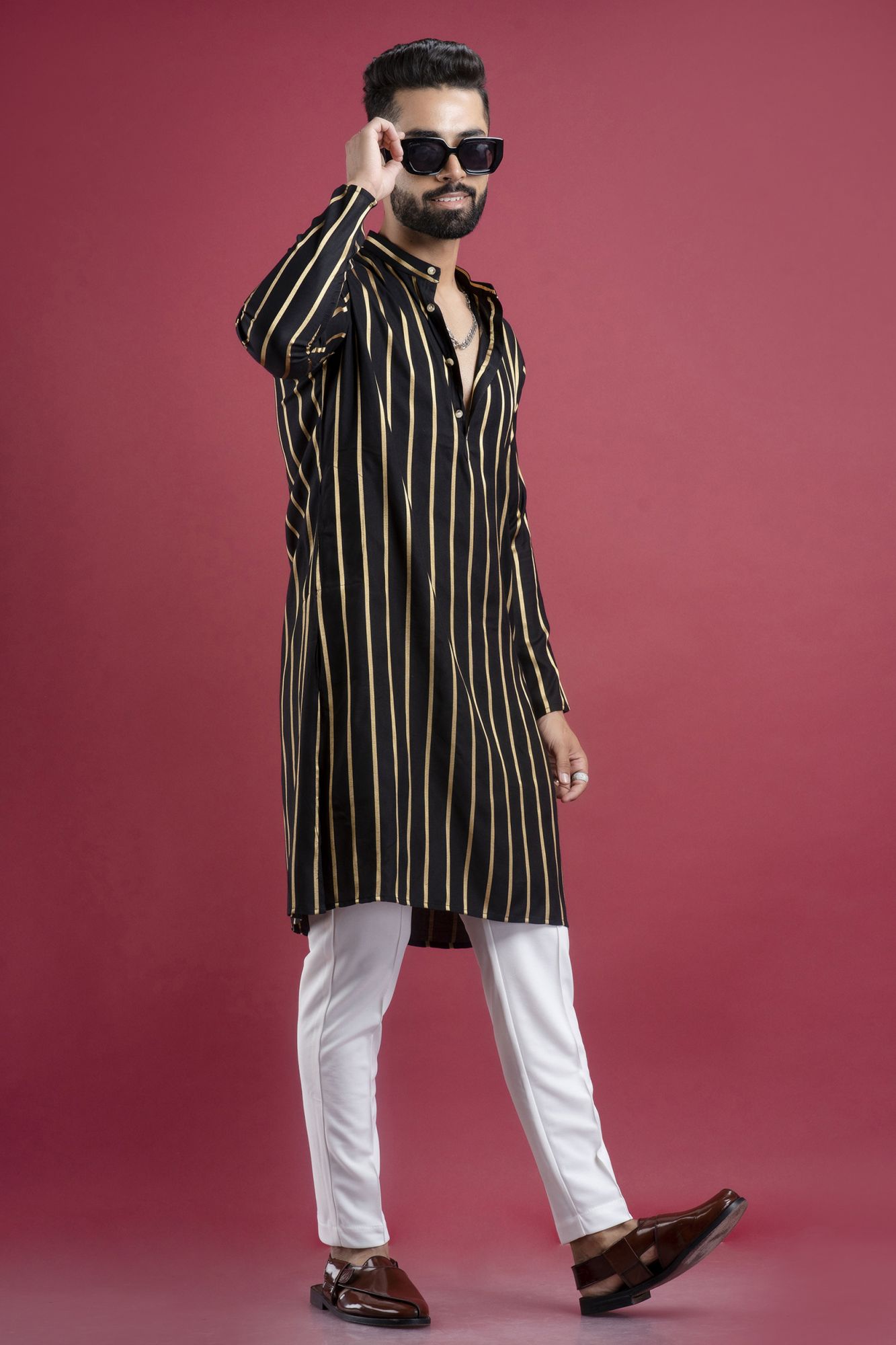 Striped Kurta In Black