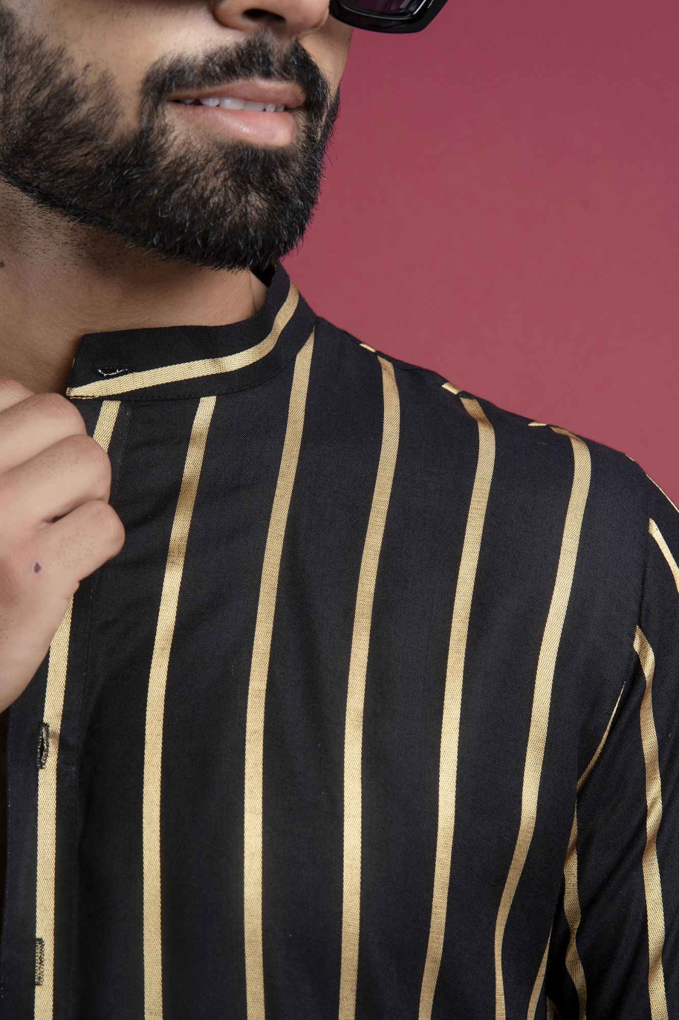 Striped Kurta In Black