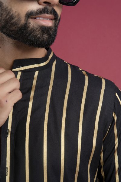 Striped Kurta In Black
