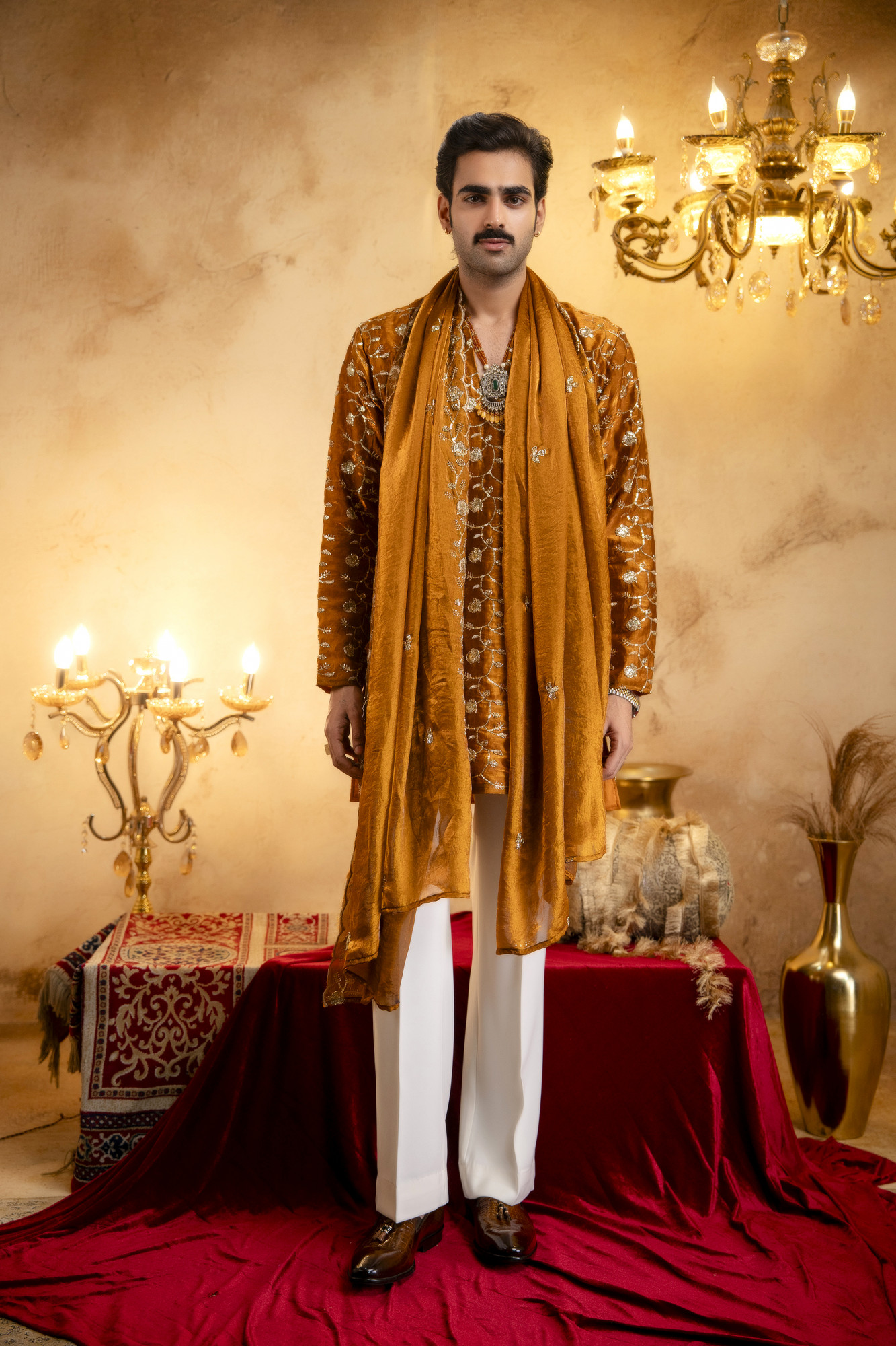 Sequence Embroidered Kurta Dupatta In Rust