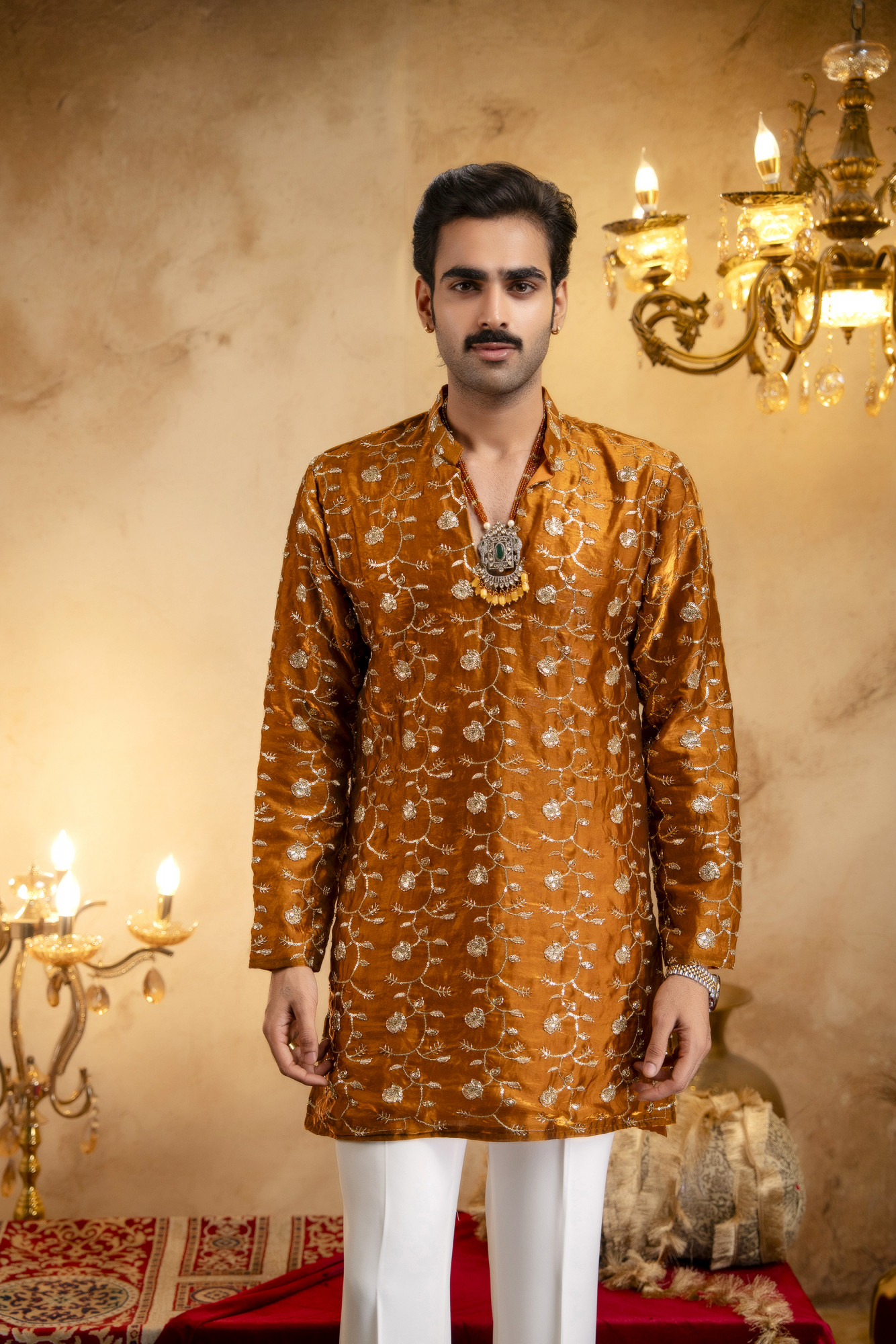 Sequence Embroidered Kurta Dupatta In Rust