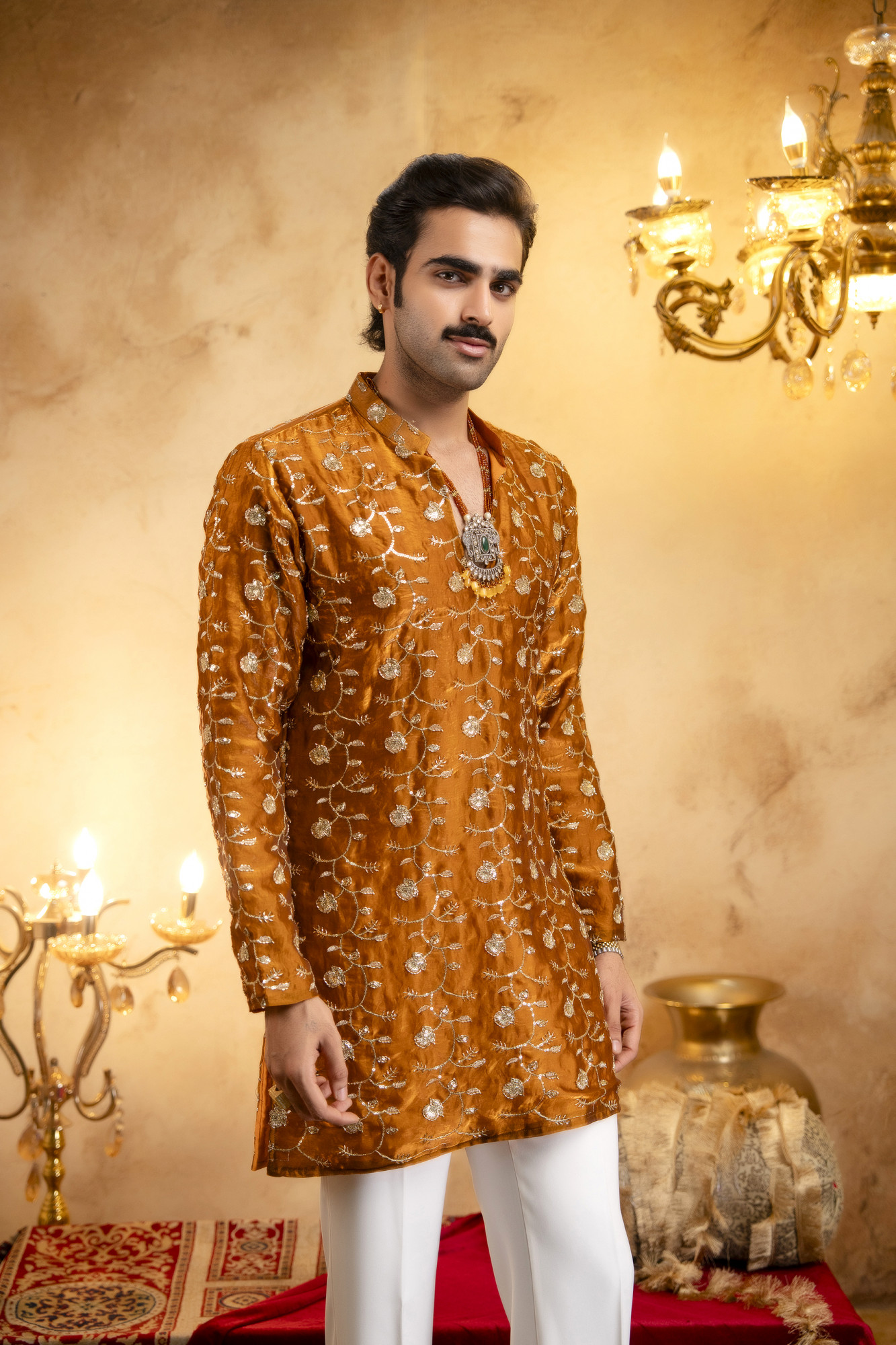 Sequence Embroidered Kurta Dupatta In Rust
