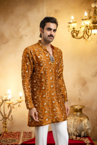 Sequence Embroidered Kurta Dupatta In Rust
