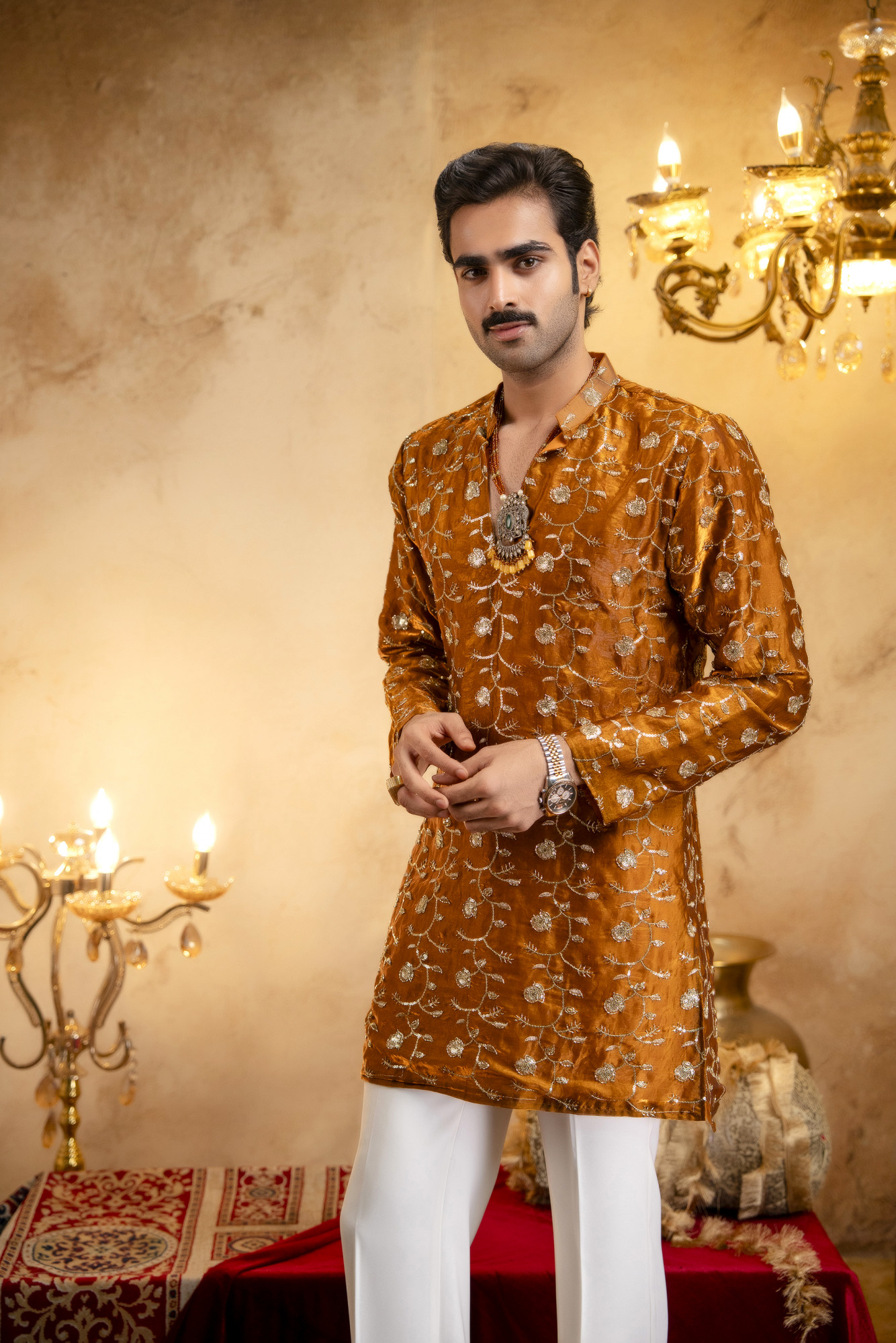 Sequence Embroidered Kurta Dupatta In Rust