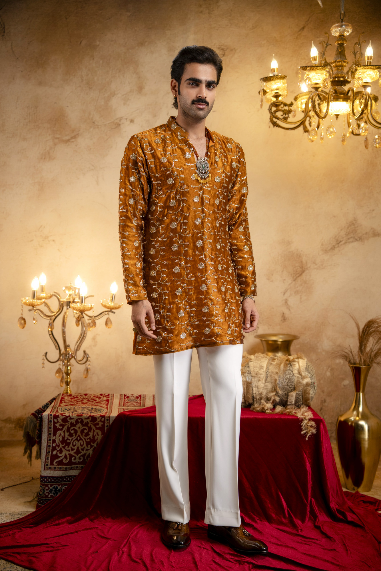 Sequence Embroidered Kurta Dupatta In Rust