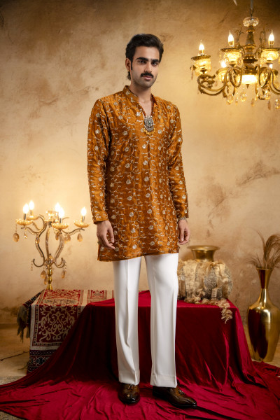 Sequence Embroidered Kurta Dupatta In Rust