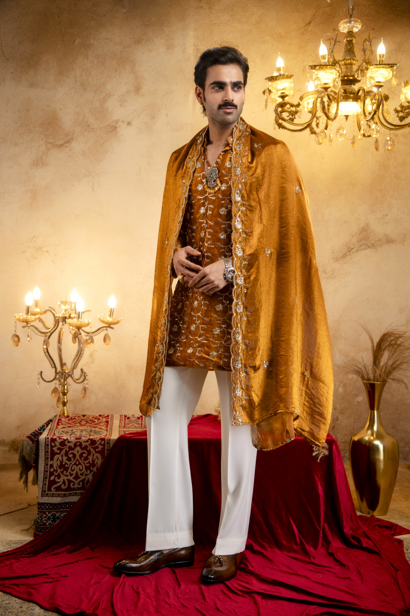 Sequence Embroidered Kurta Dupatta In Rust