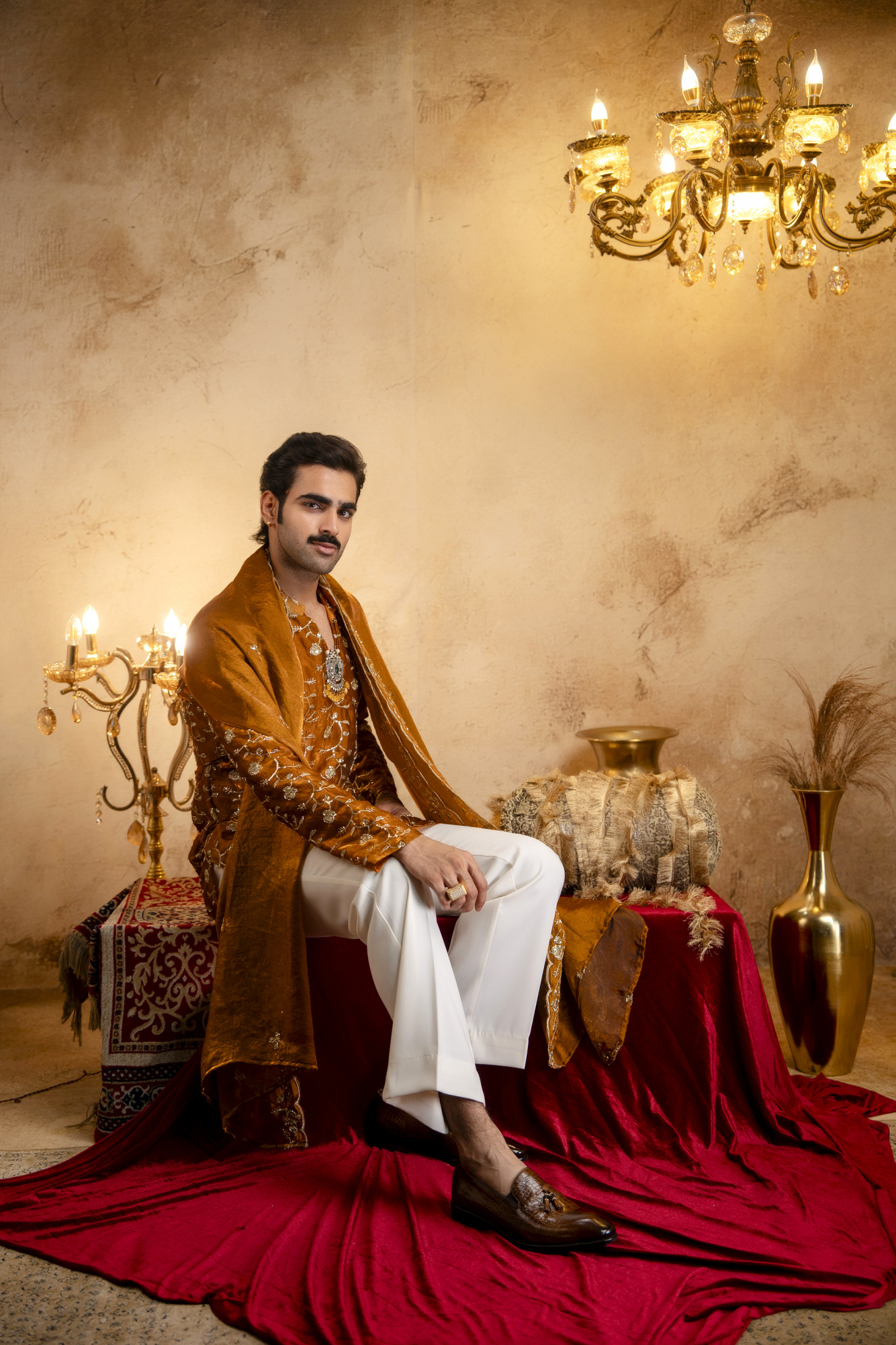 Sequence Embroidered Kurta Dupatta In Rust