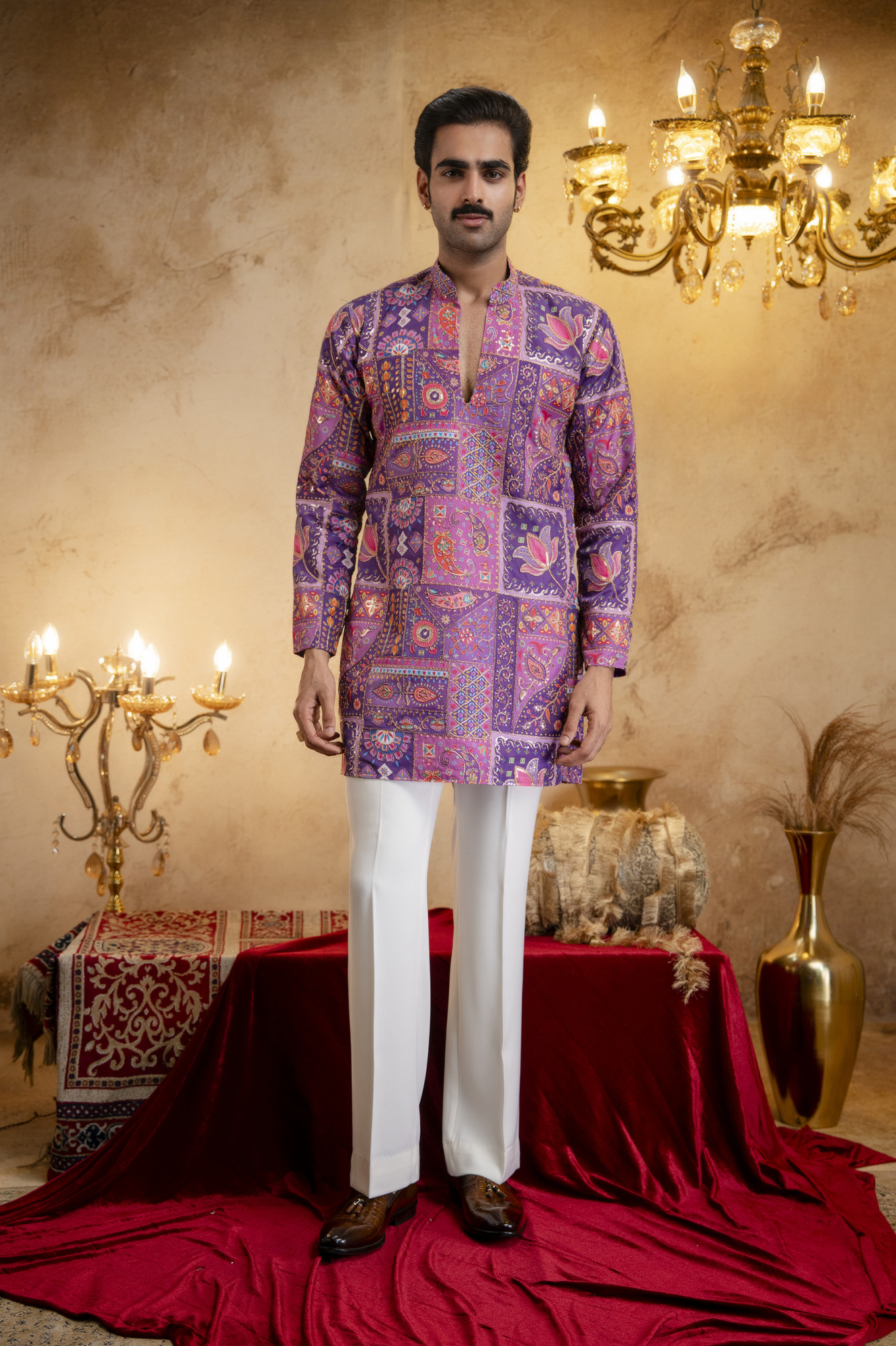 Foil Emboss Printed Kurta In Purple