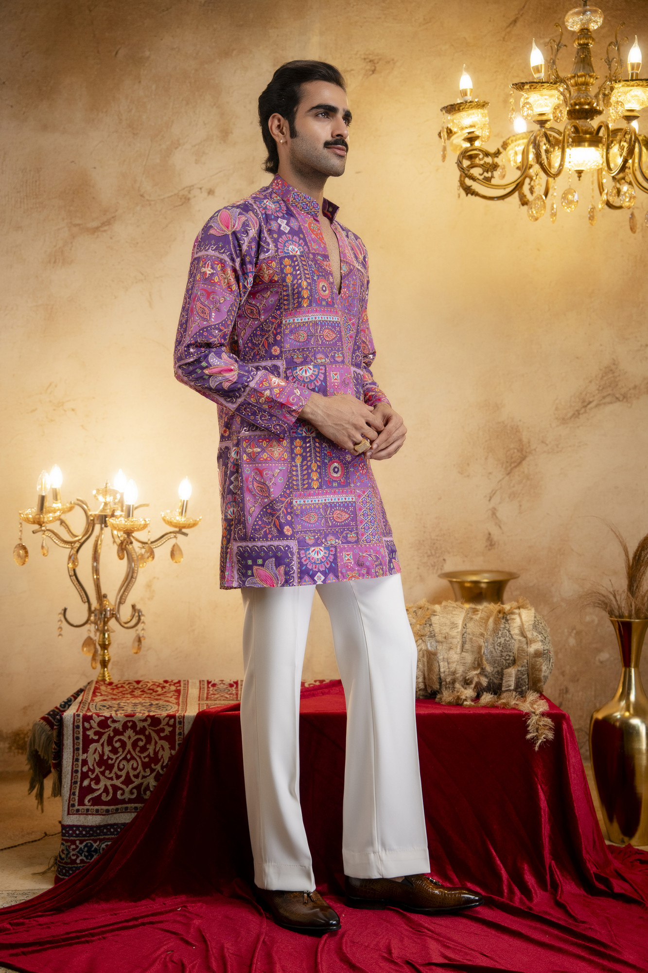 Foil Emboss Printed Kurta In Purple