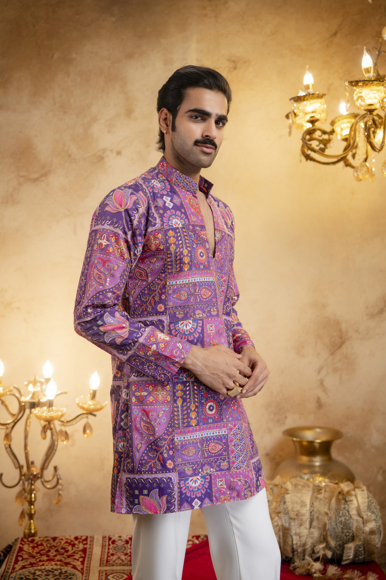 Foil Emboss Printed Kurta In Purple