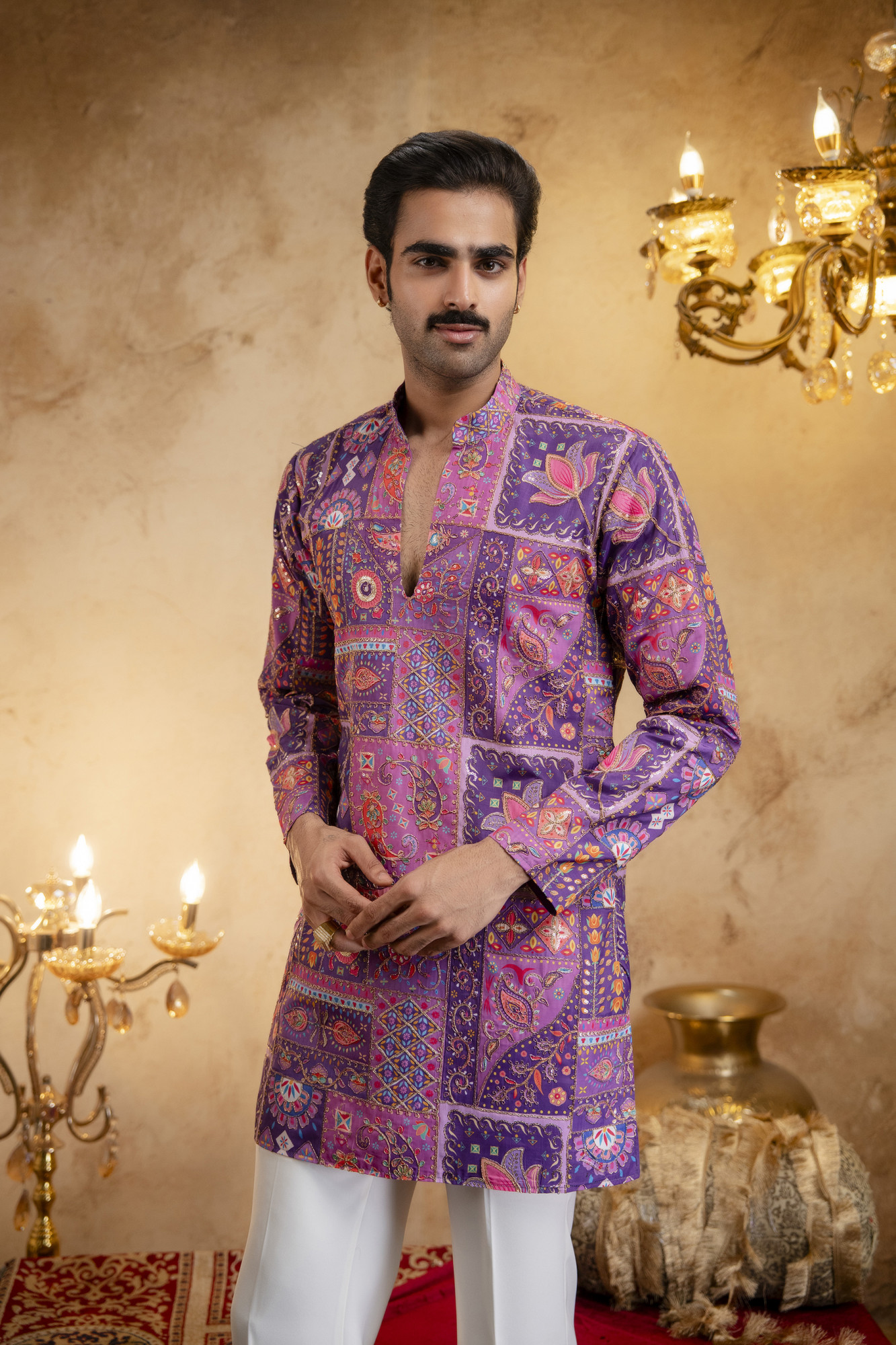Foil Emboss Printed Kurta In Purple