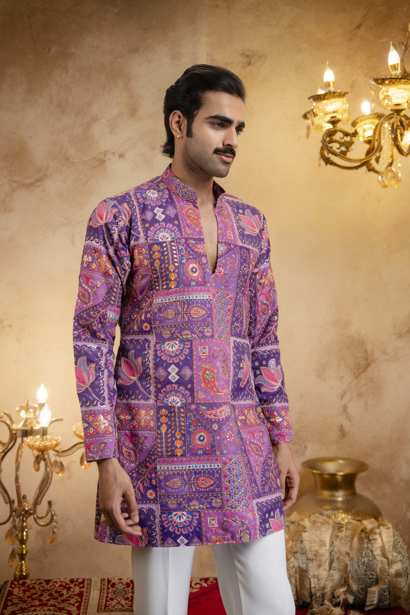Foil Emboss Printed Kurta In Purple