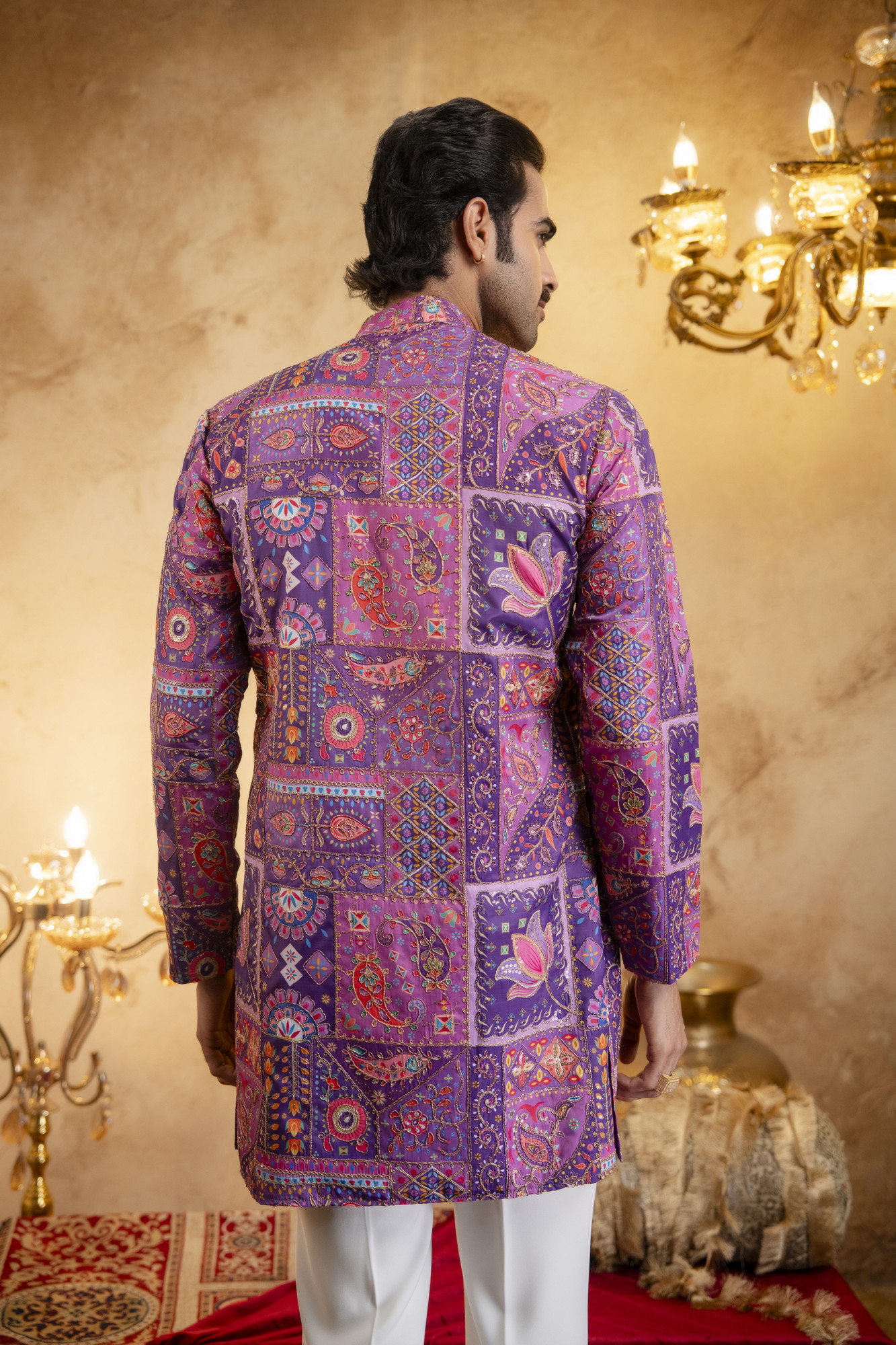 Foil Emboss Printed Kurta In Purple