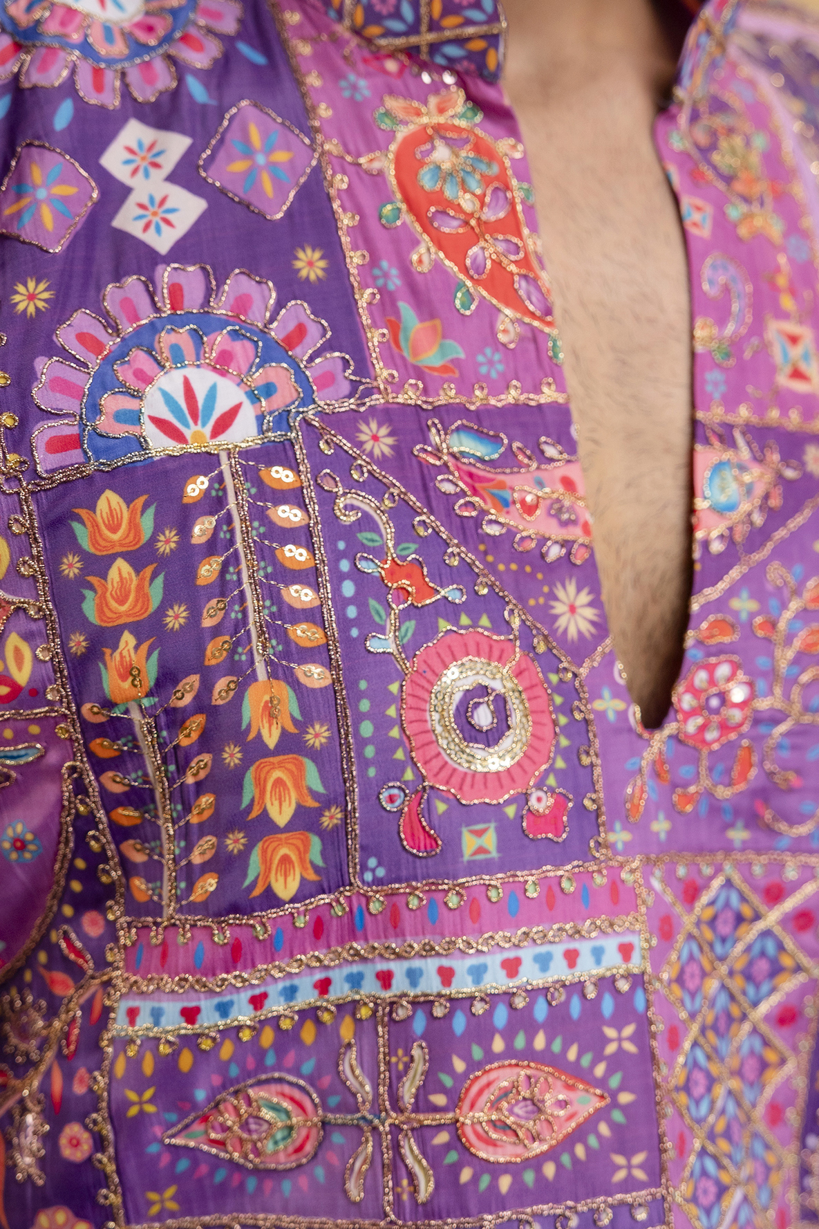 Foil Emboss Printed Kurta In Purple