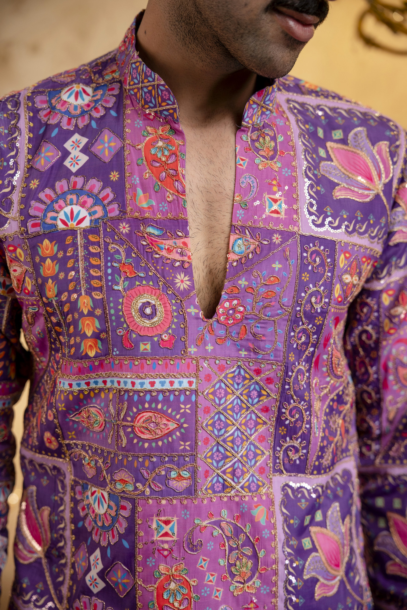 Foil Emboss Printed Kurta In Purple