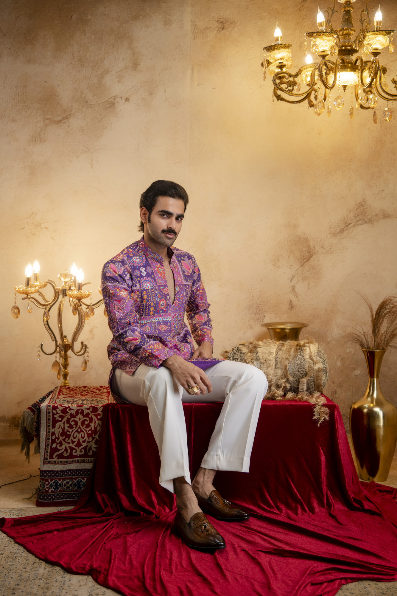 Foil Emboss Printed Kurta In Purple