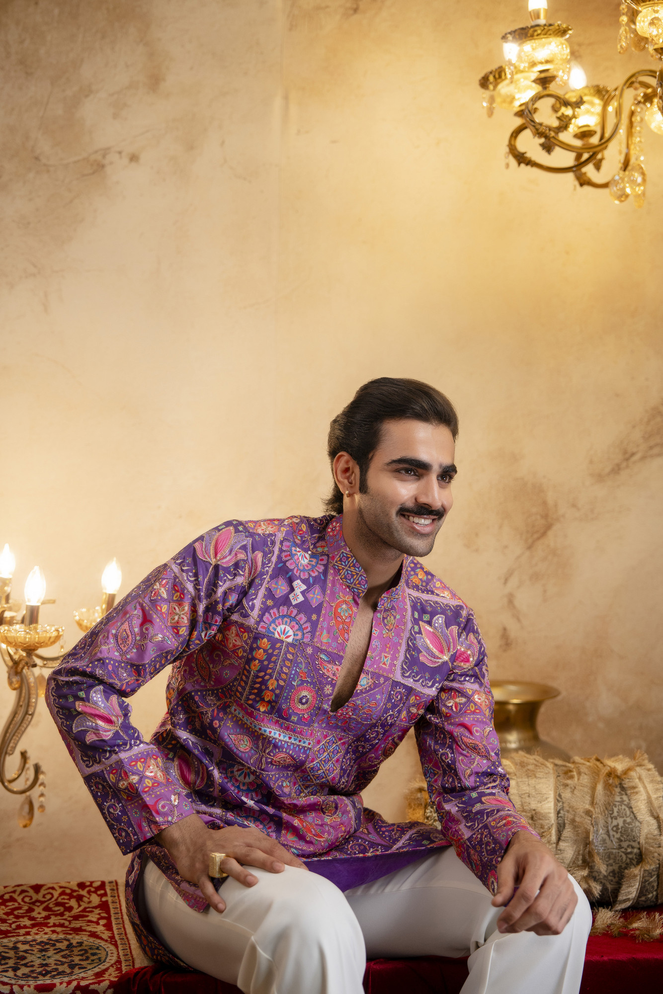 Foil Emboss Printed Kurta In Purple