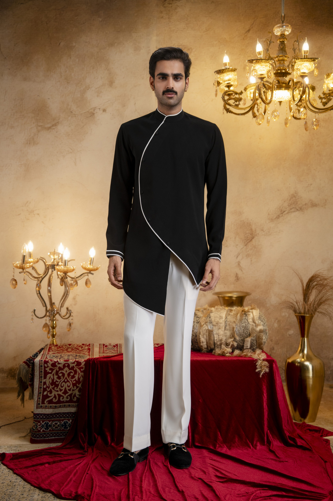 Angrakha Kurta In Zed Black