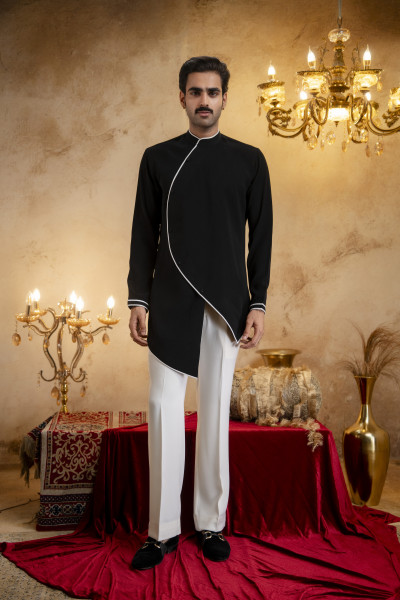 Angrakha Kurta In Zed Black