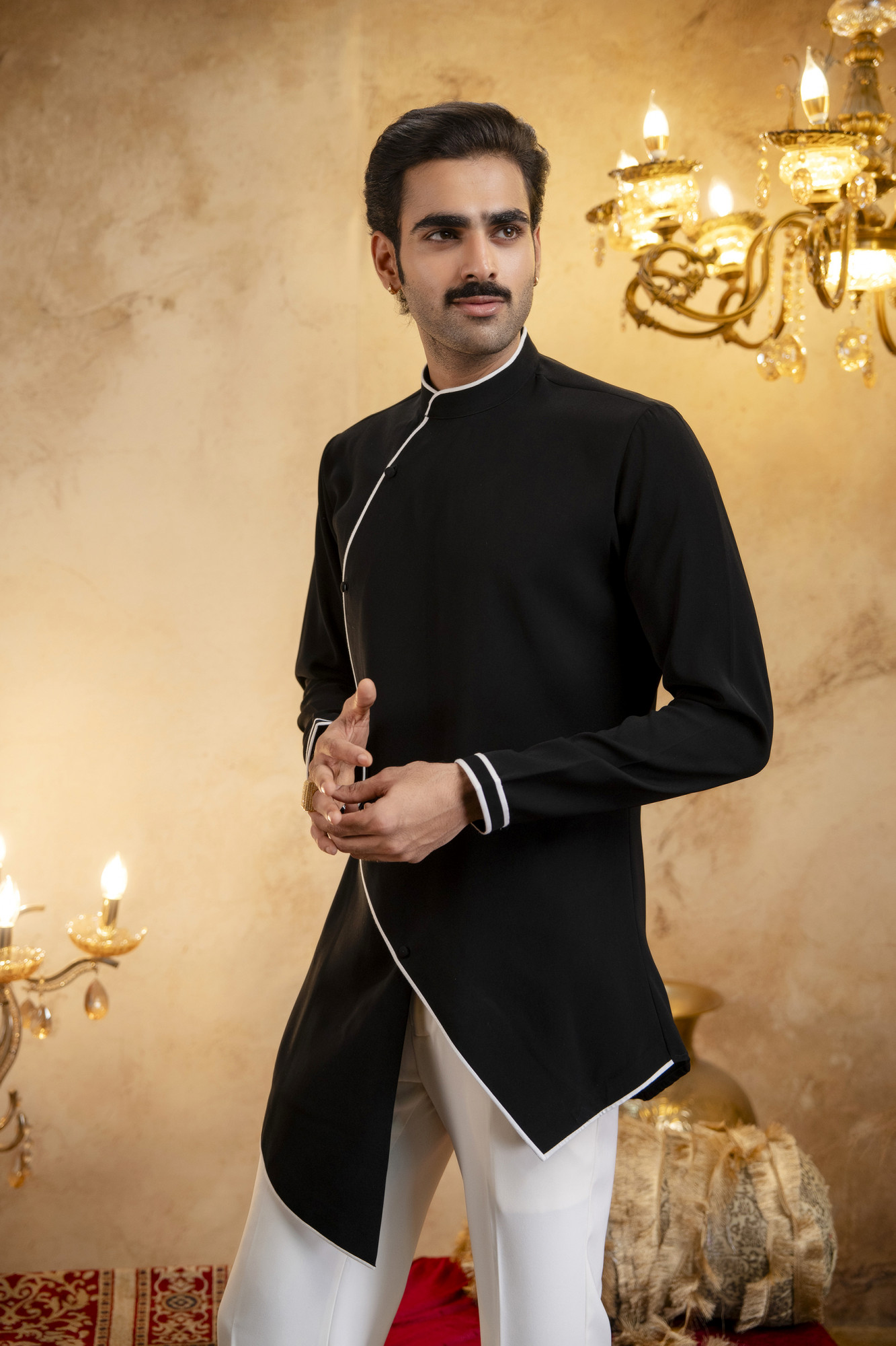 Angrakha Kurta In Zed Black