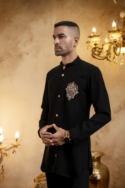 Zed Black Japanese Open Short Kurta