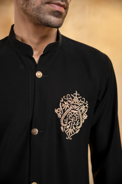 Zed Black Japanese Open Short Kurta
