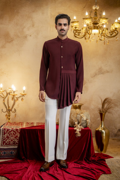 Japanese Draped Kurta In Wine