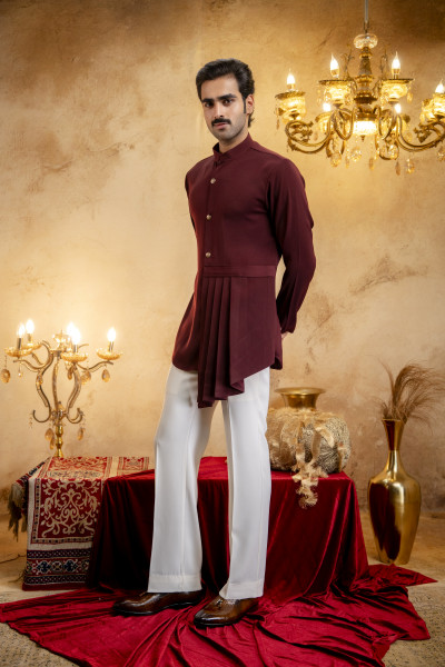 Japanese Draped Kurta In Wine
