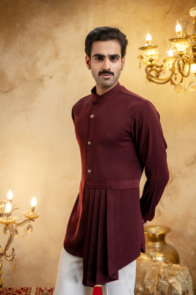 Japanese Draped Kurta In Wine