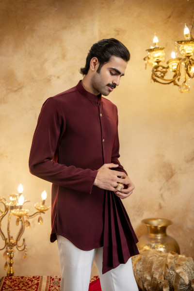 Japanese Draped Kurta In Wine