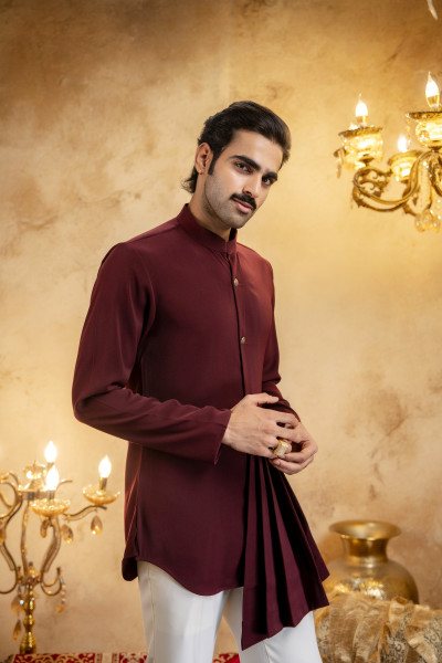 Japanese Draped Kurta In Wine