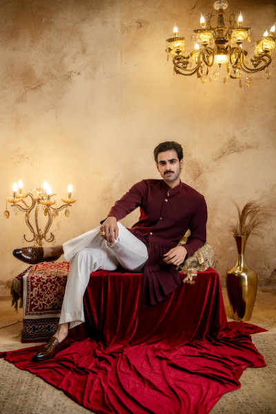 Japanese Draped Kurta In Wine