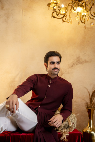 Japanese Draped Kurta In Wine