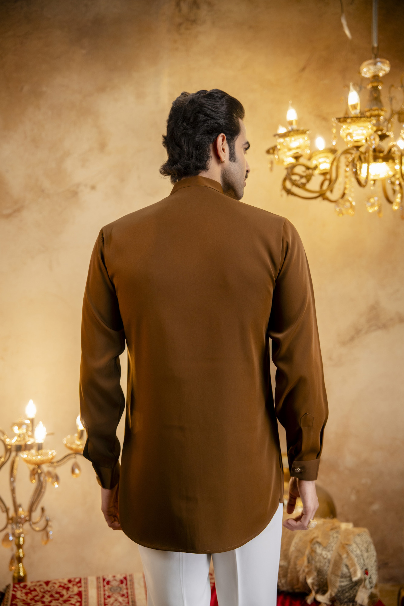 Royal Button Up Short Kurta In Tan