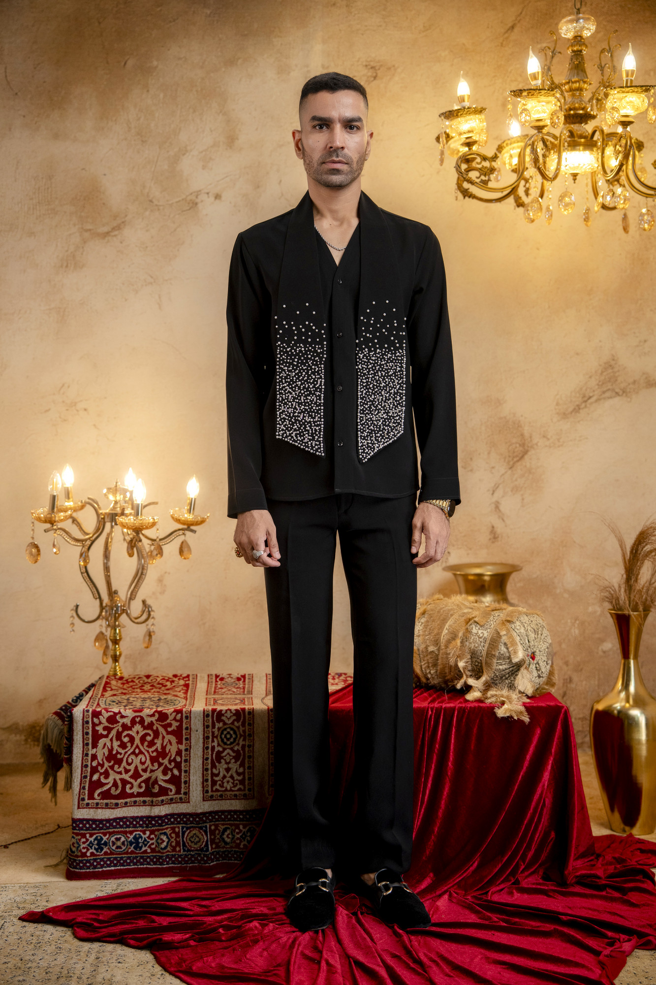 Pearl Embellished Shirt With Tie