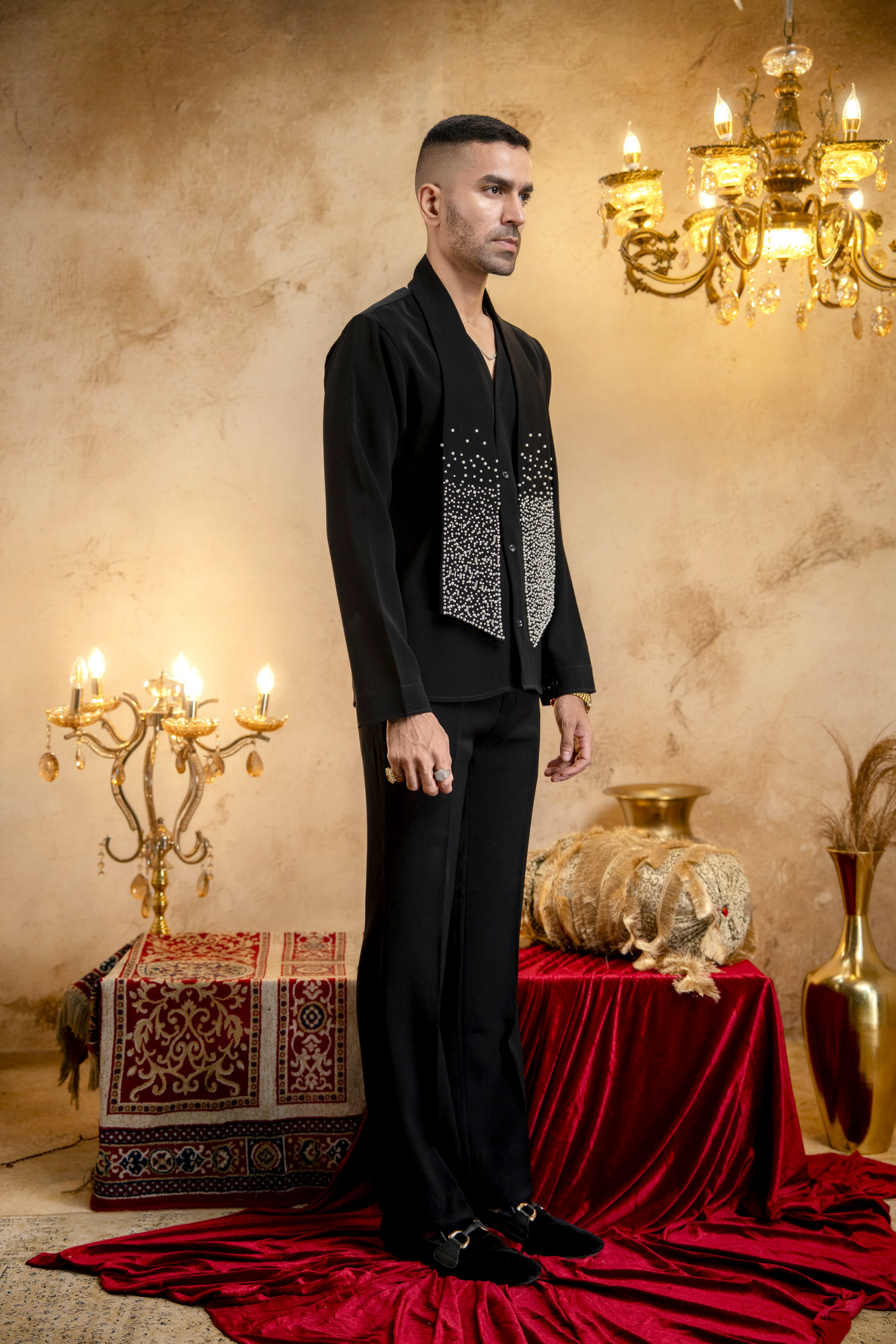 Pearl Embellished Shirt With Tie