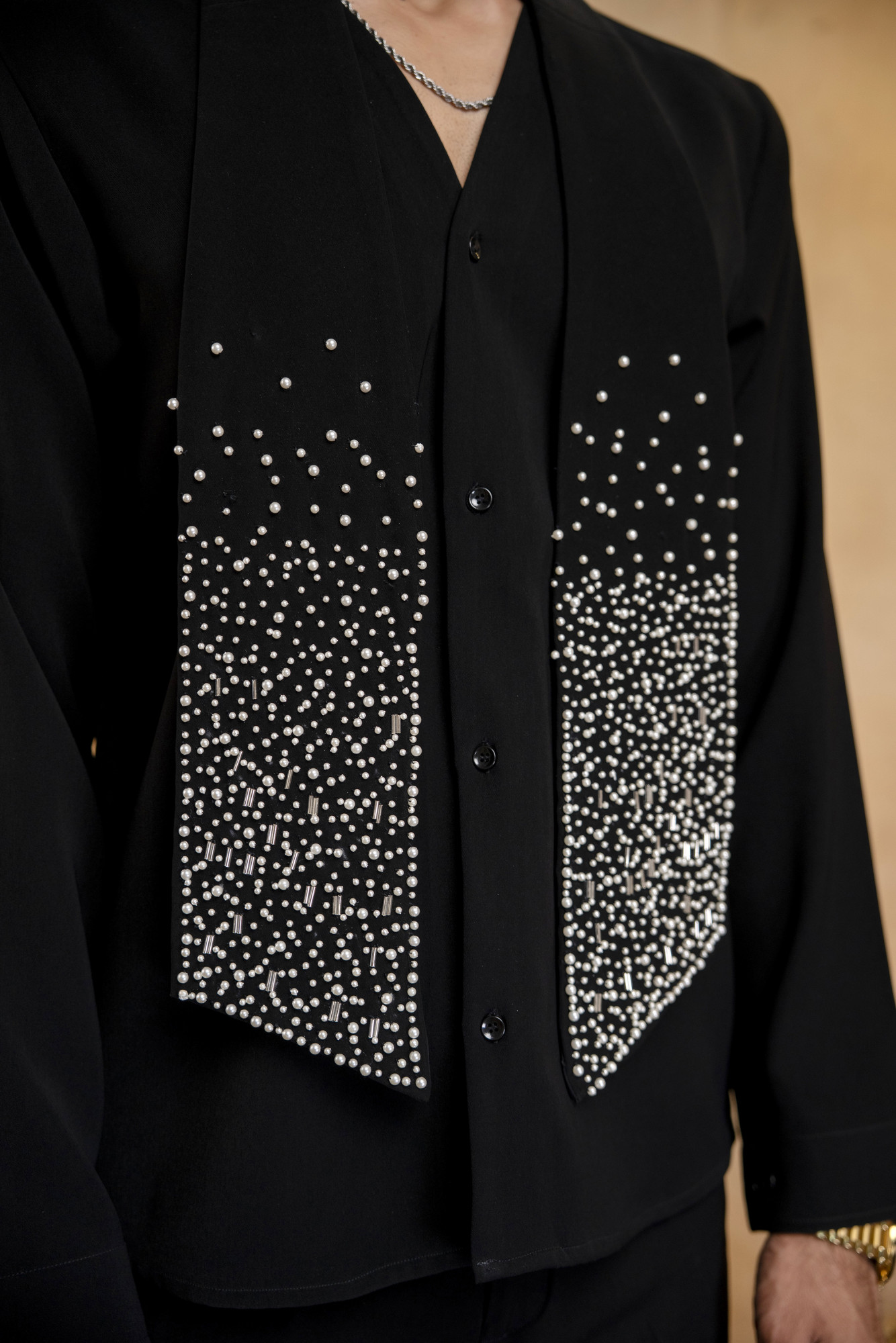 Pearl Embellished Shirt With Tie