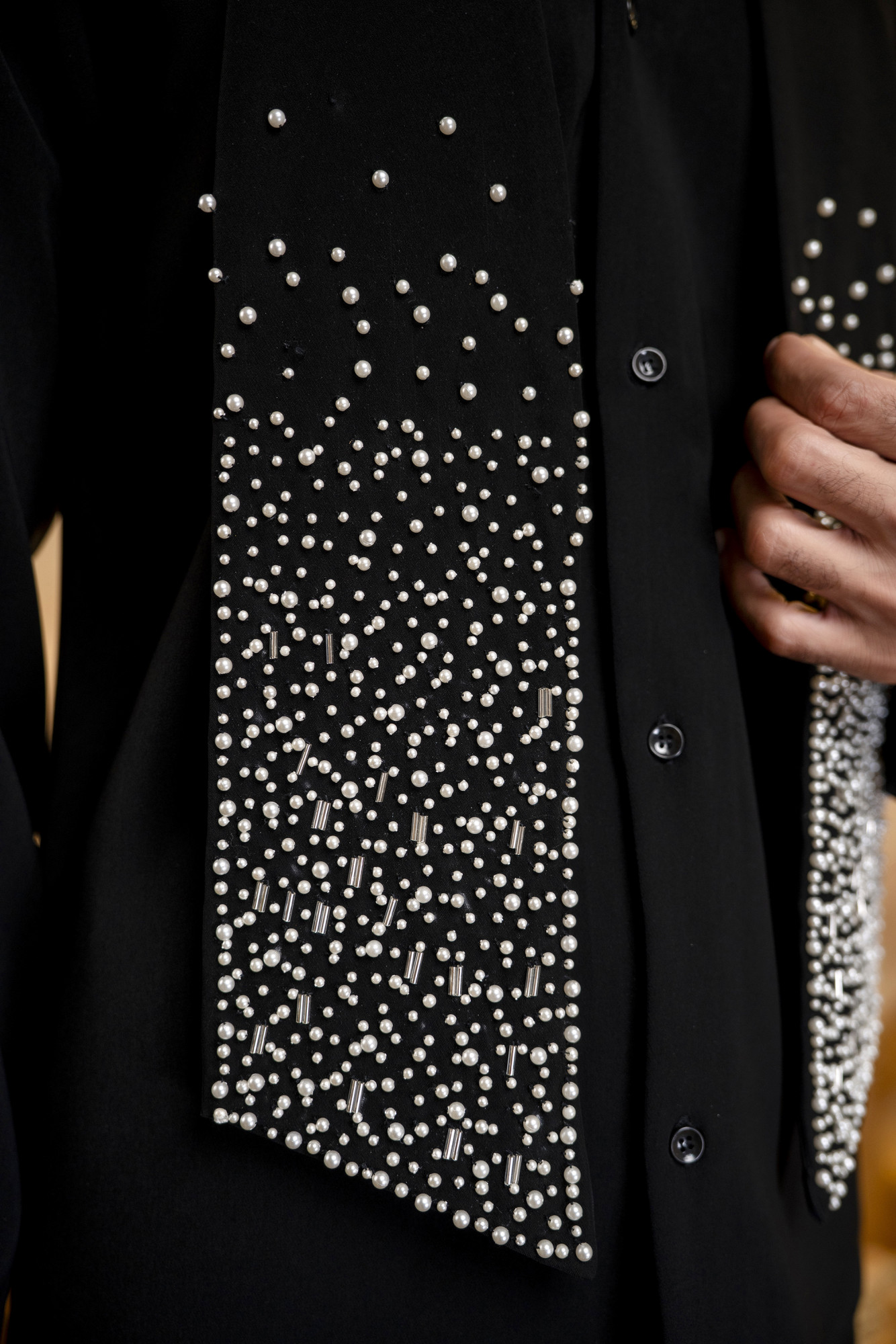 Pearl Embellished Shirt With Tie