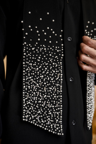 Pearl Embellished Shirt With Tie