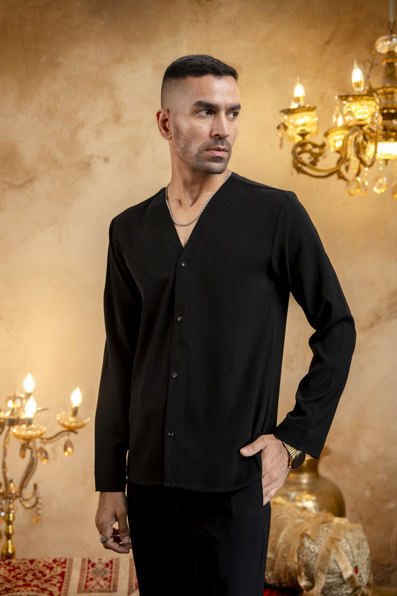 Pearl Embellished Shirt With Tie