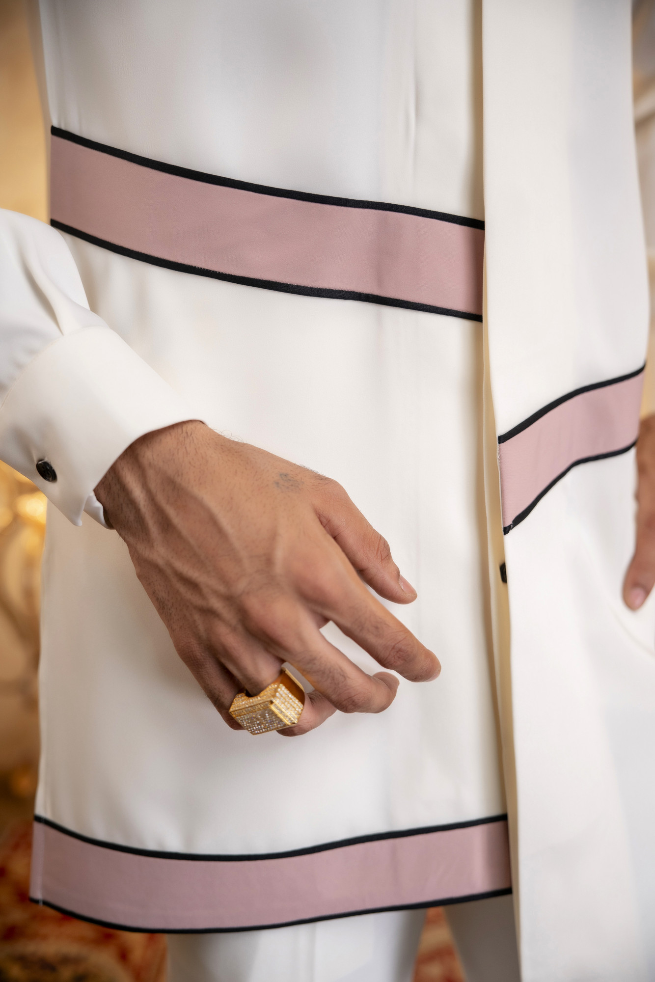 Asymmetrical Piped Open Angrakha Kurta In Off-White