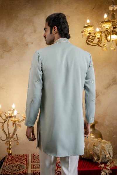 Hand Embroidered Japanese Kurta In Mint