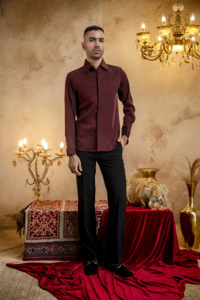Layered Patch Shacket In Wine
