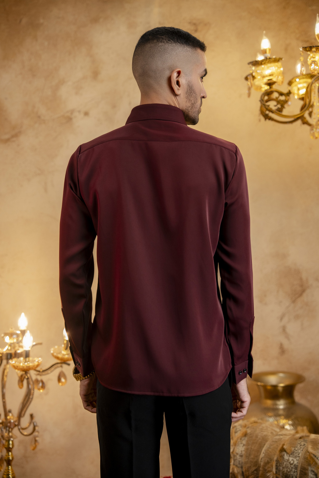 Layered Patch Shacket In Wine