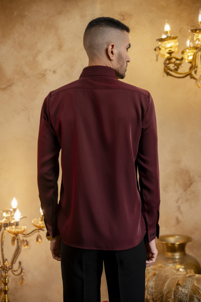 Layered Patch Shacket In Wine