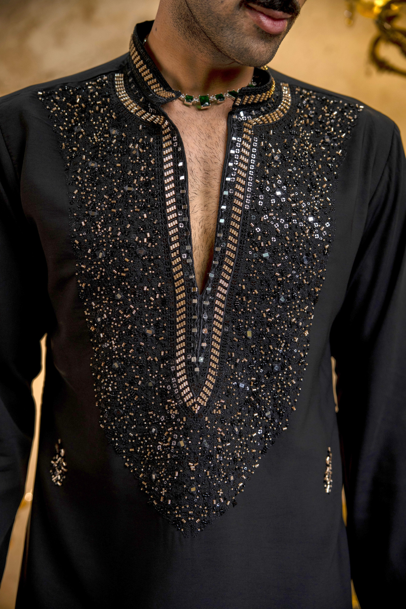 Cutdana Embroidered Kurta In Black